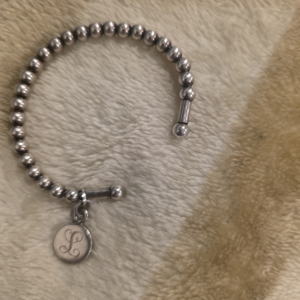 Silver Beaded Bracelet With Initial Charm - image 1